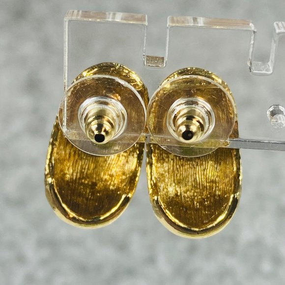 Half Hoop Vintage Pierced Post Earrings Womens Gold Tone Ridged Ribbed Textured - Picture 7 of 16